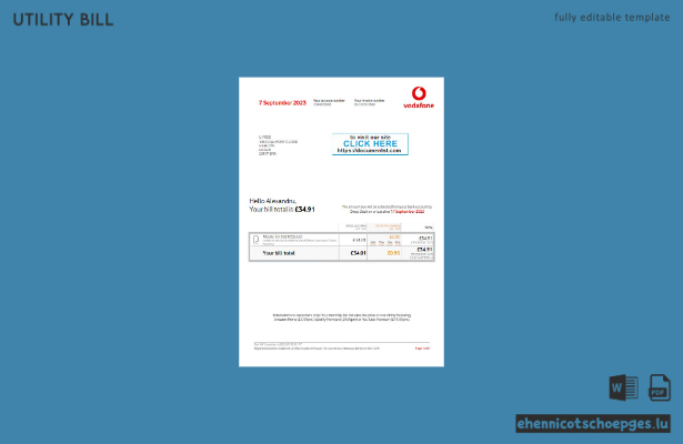 Beispielvorschau der Vodafone-Stromrechnung für Großbritannien, Version 3